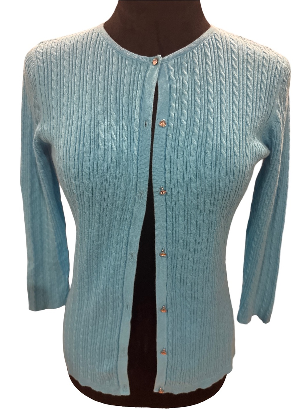 august silk Light Blue Cable-Knit Crewneck Cardigan